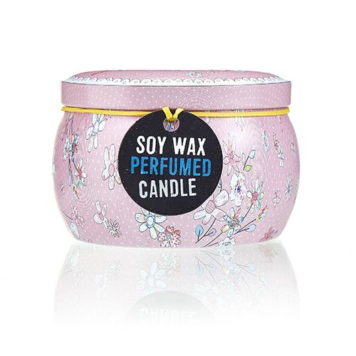 Art Tin Candle with Friendly Messages in Parma Violet Design
