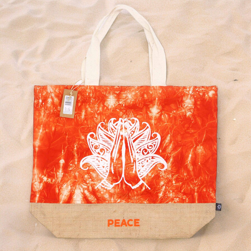 All Natural Bag in Orange Stonewash with Namaste Hand Peace Design