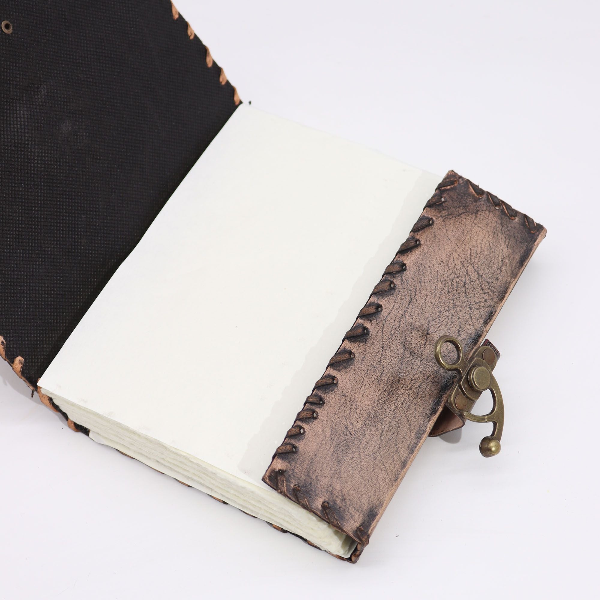 Brown Tan Book with Evil Eye Decor and 160 Deckle Edge Pages