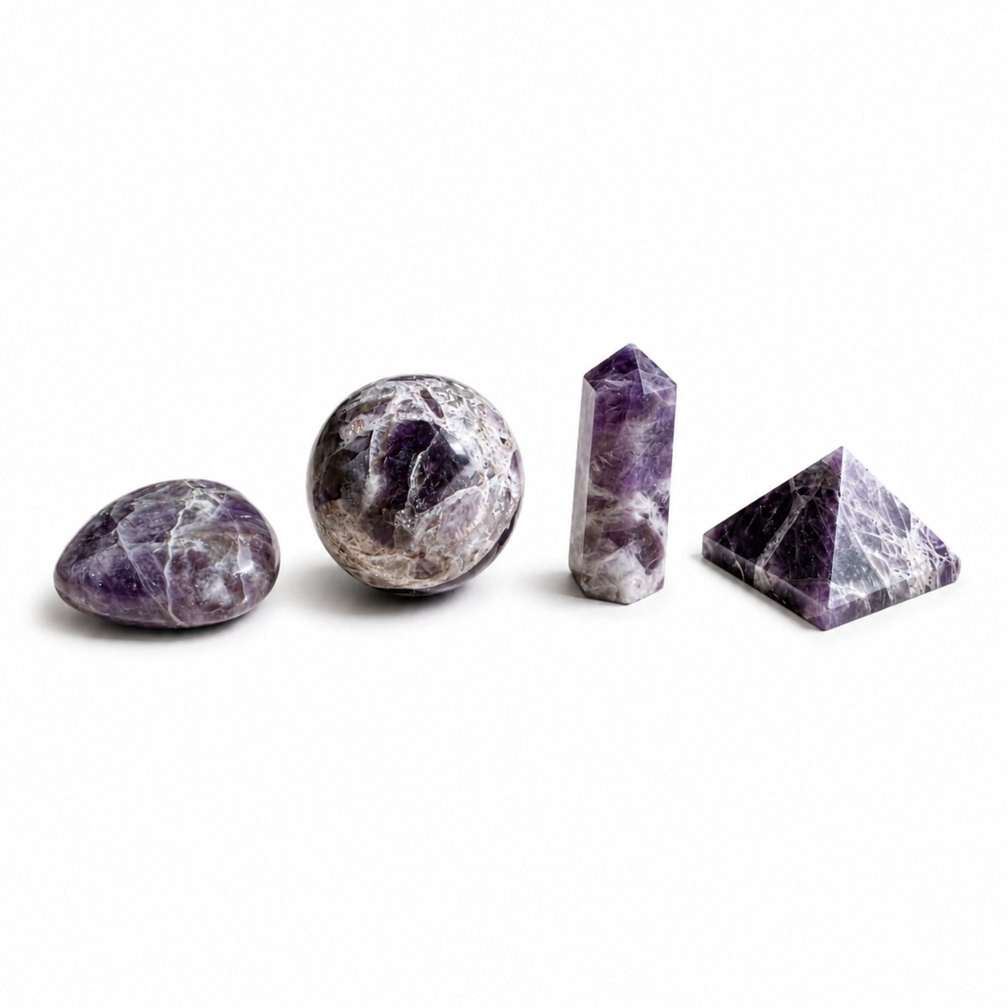 Four Gemstone Shapes Set Amethyst for Home Decor and Gifting