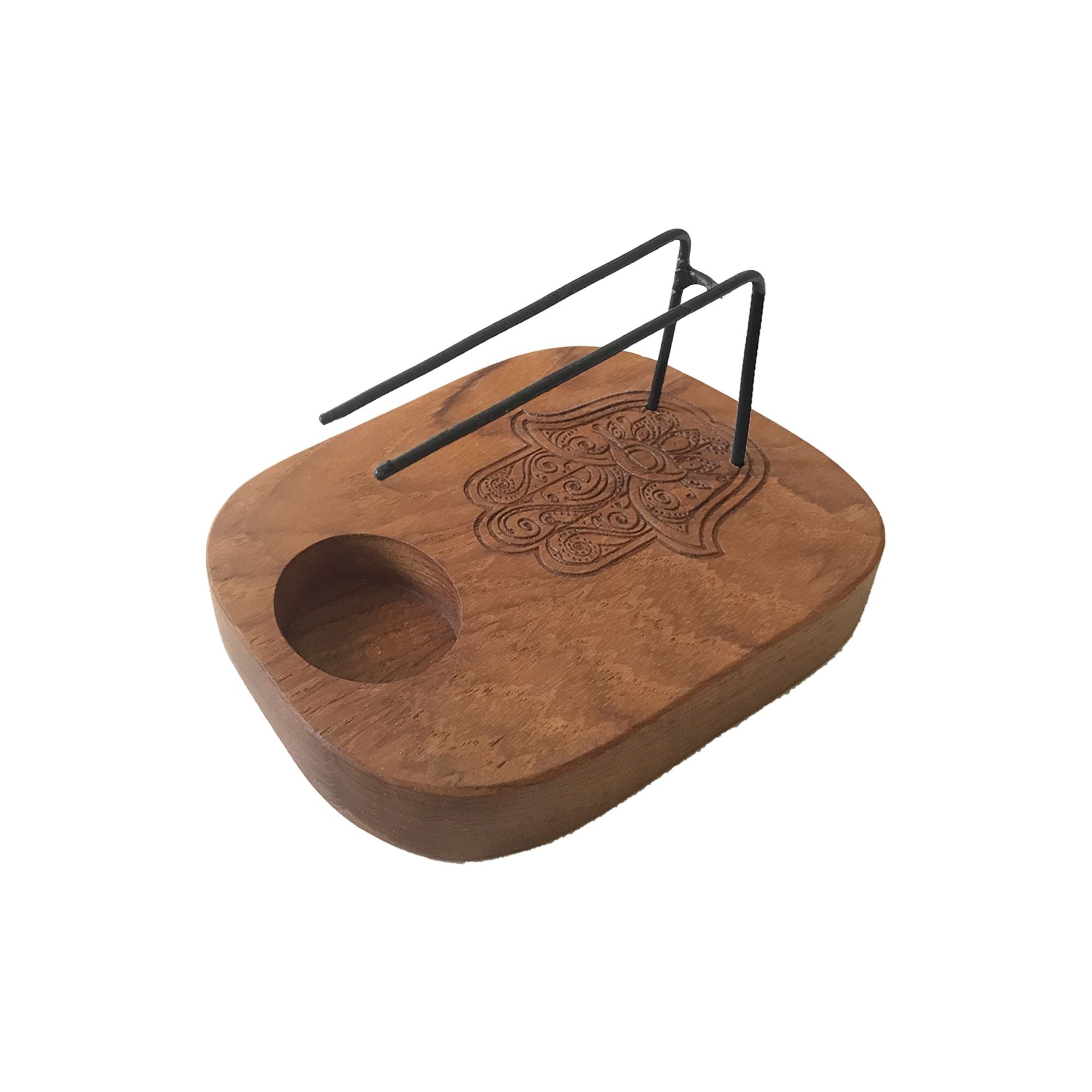 Palo Santo Heater in Teak Wood with Hamsa Design for Aromatherapy