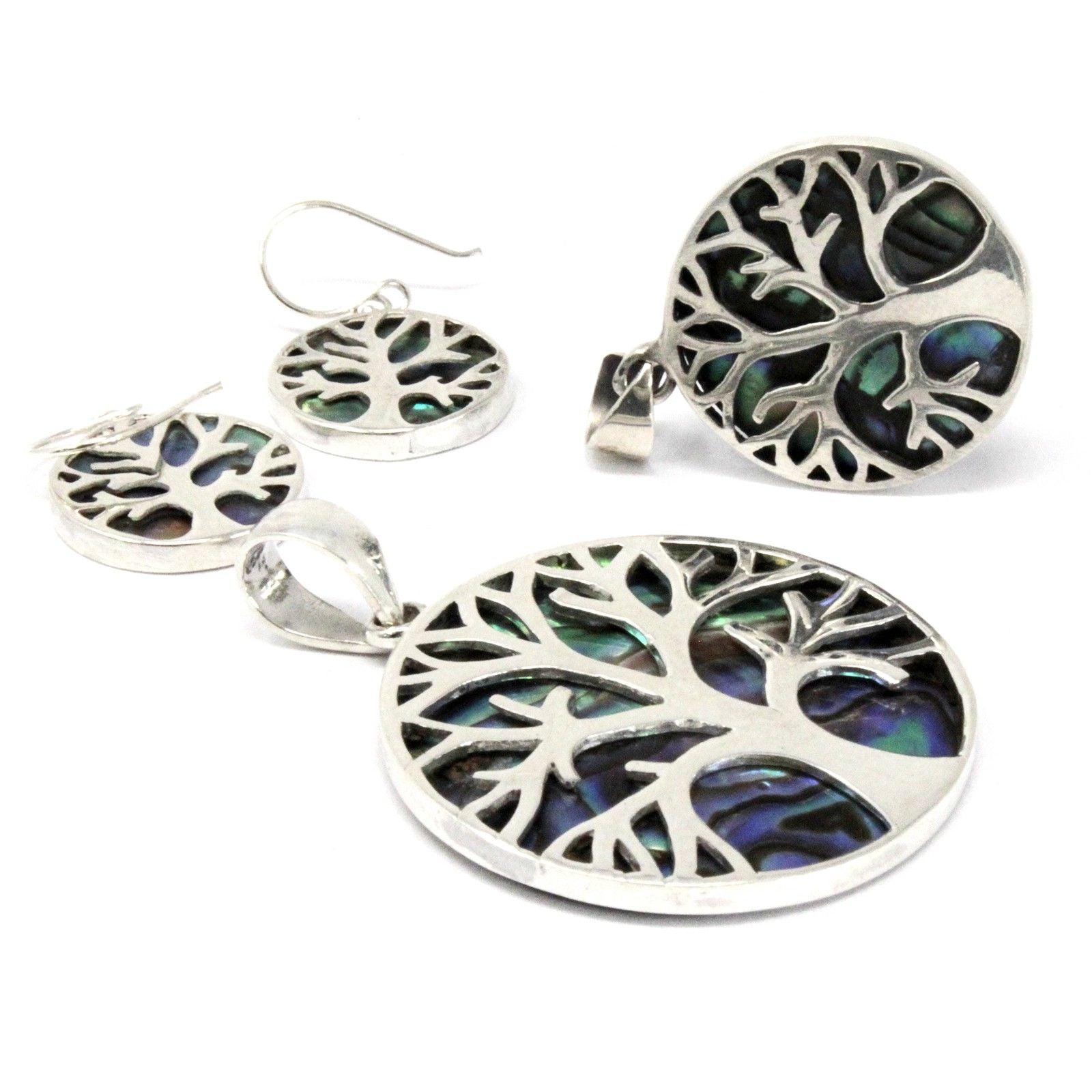 Tree of Life Silver Earrings 15mm with Abalone Inlay Design