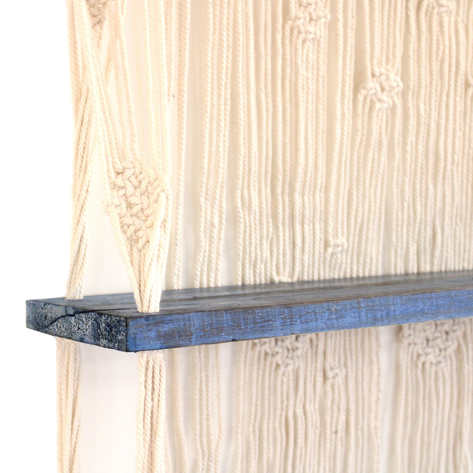 Natural Macrame Hanging Shelves in Blue for Stylish Home Display