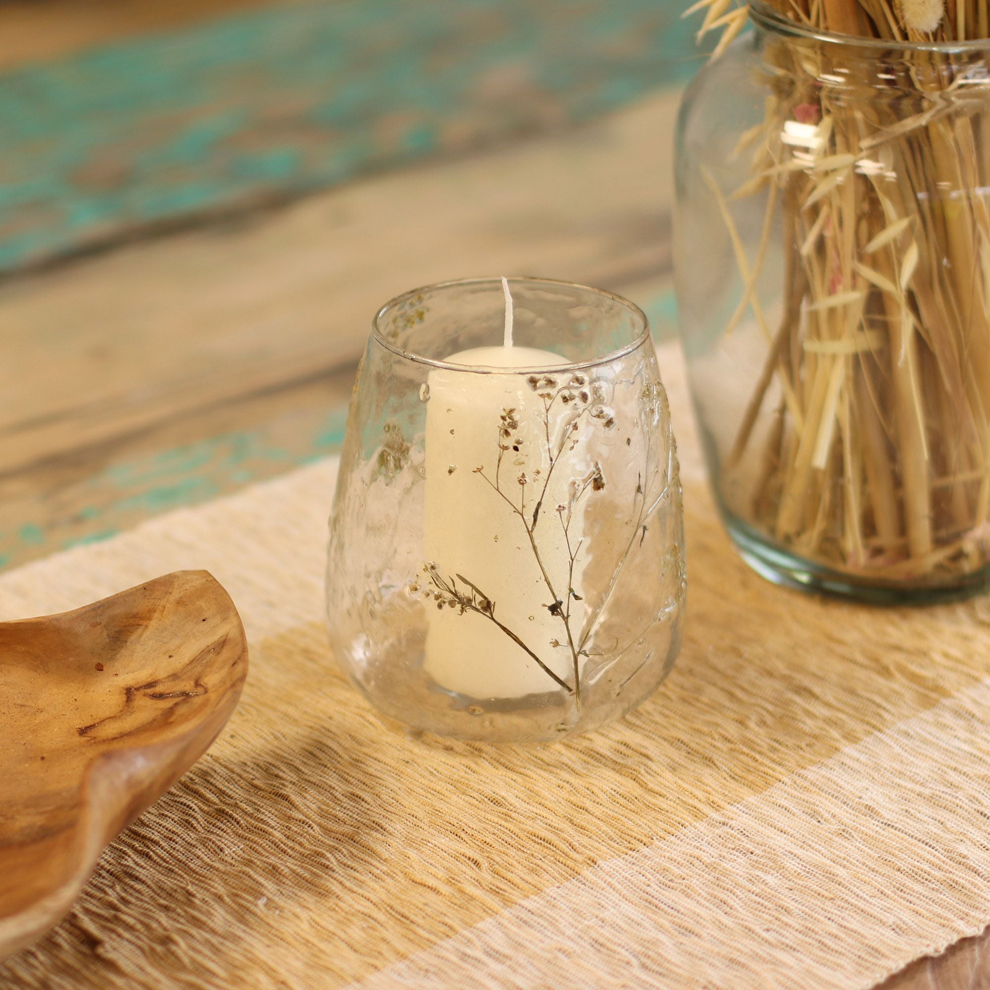 Natural Floral Glass Candle Holder Margarita for Home Decor