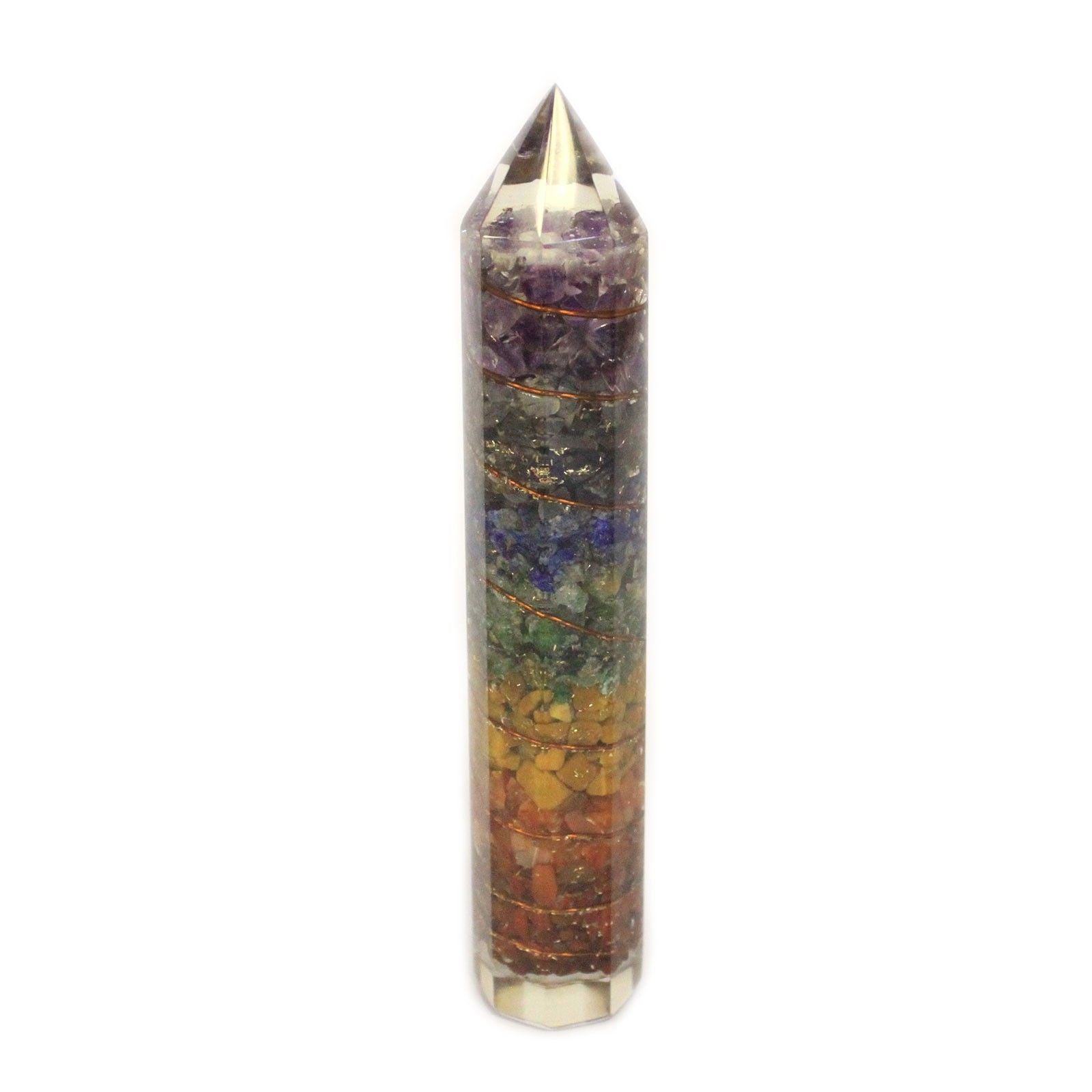 Orgonite Power Wand 15cm with Copper and Colourful Gemchips for Energy