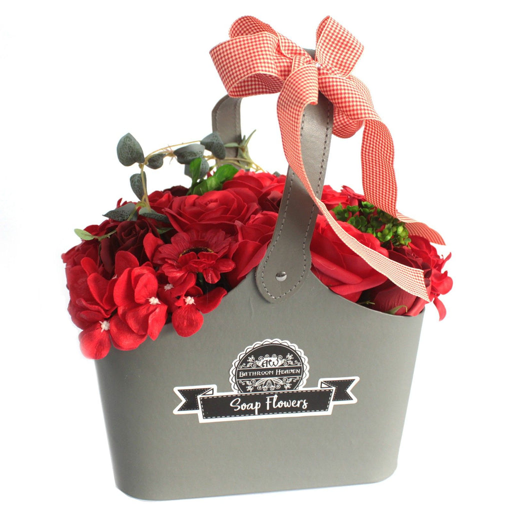 Basket Soap Flower Bouquet Red for Luxurious Bath Indulgence