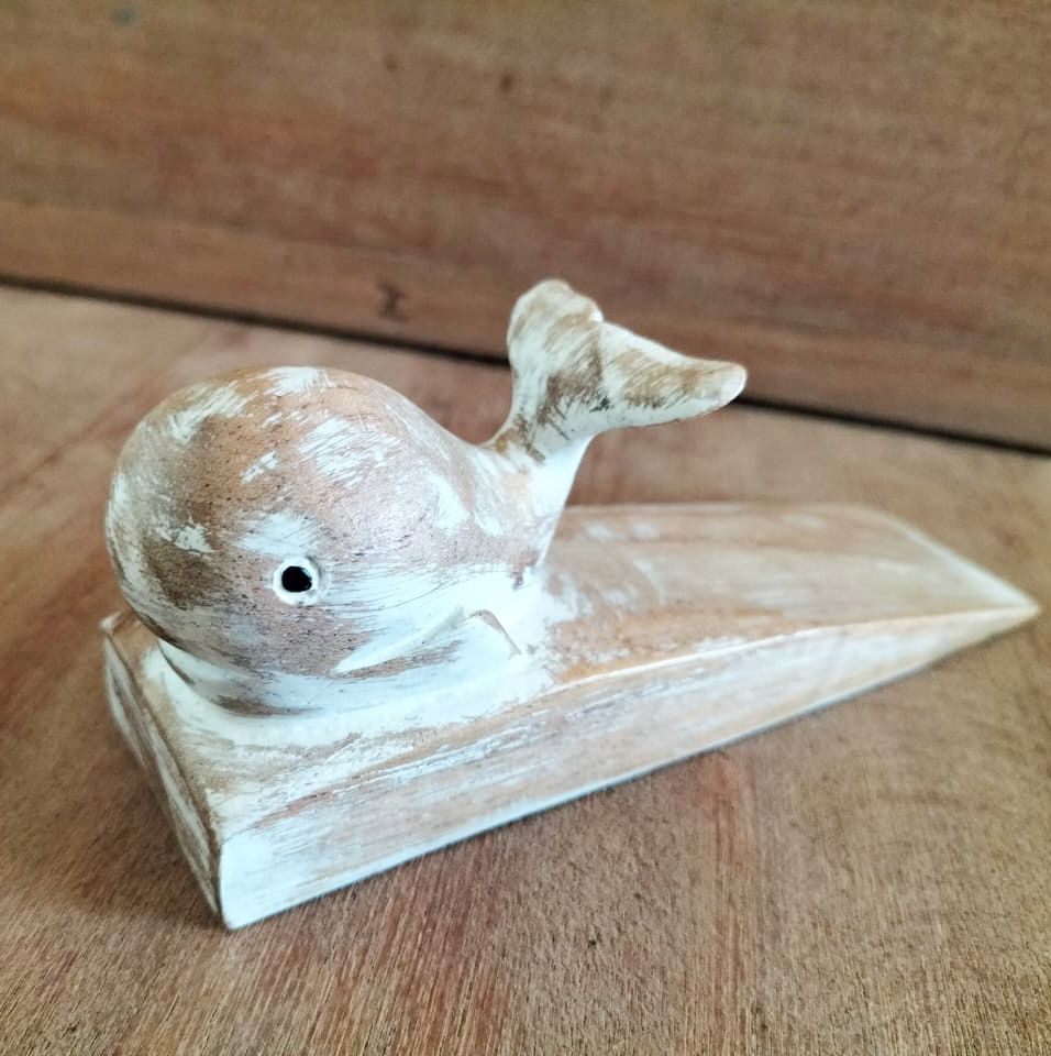 Hand Carved Whale Doorstop for Home and Office Decor Accessory