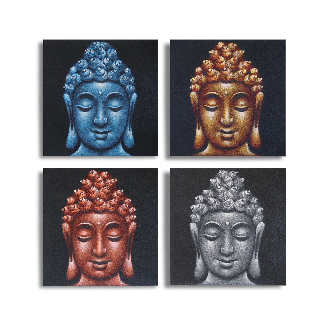 Set of 4 Buddha Heads with Sand Detail for Unique Home Decor