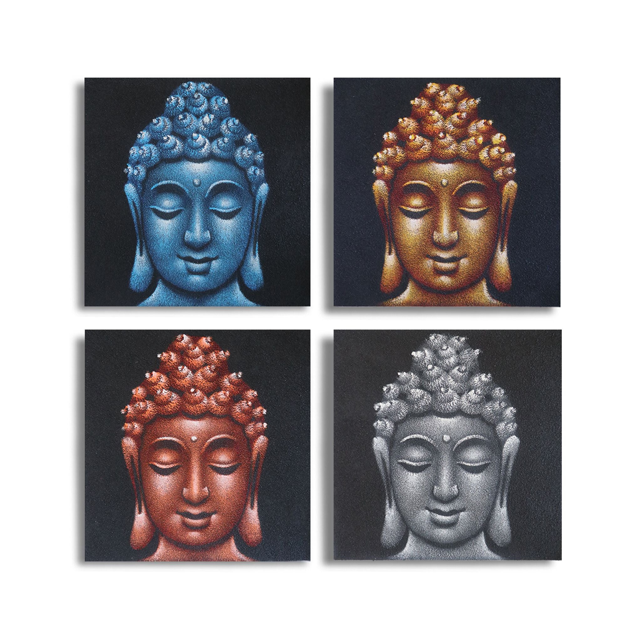 Set of 4 Buddha Heads with Sand Detail for Unique Home Decor