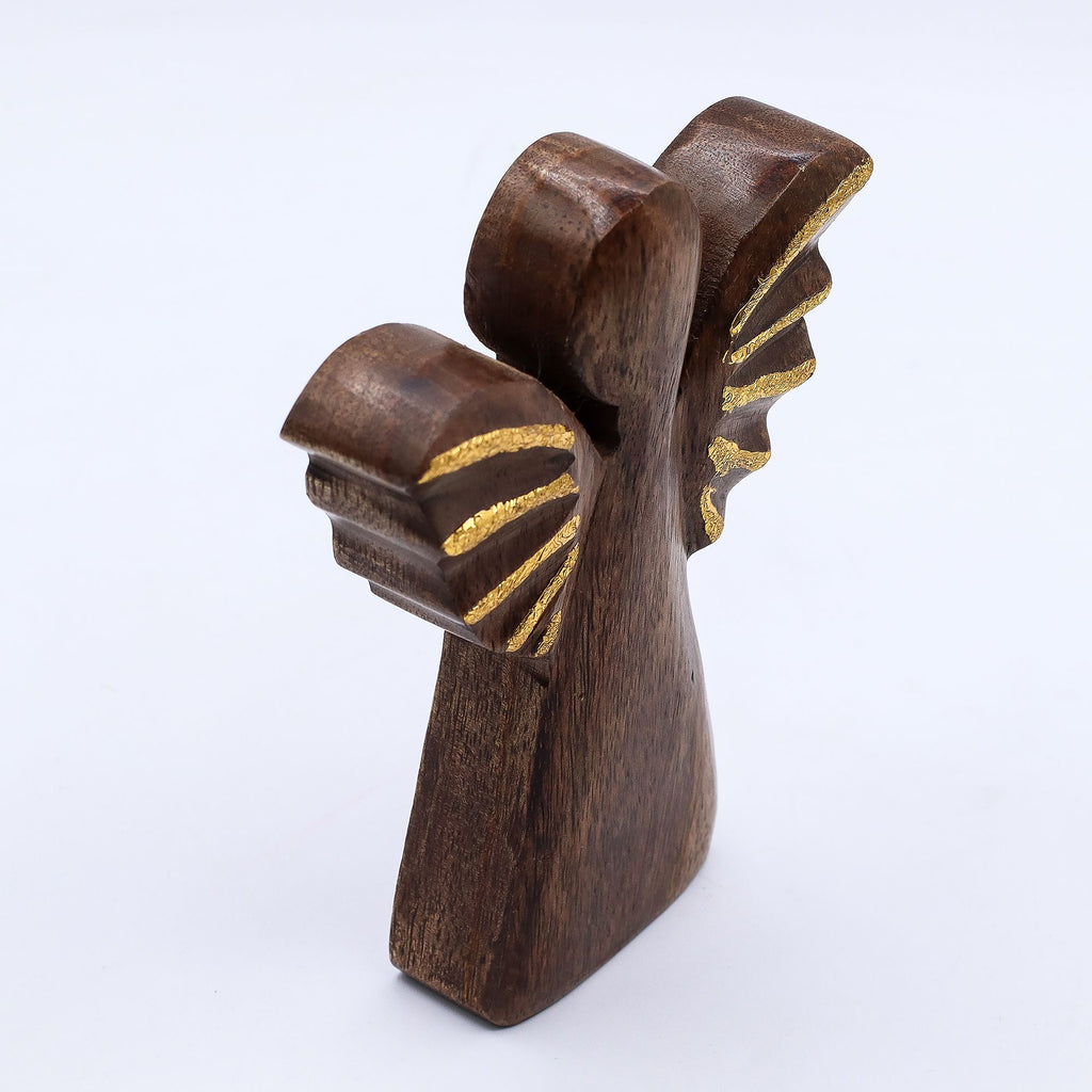 Medium Mango Wood Angel with Gold Decor for Home Display