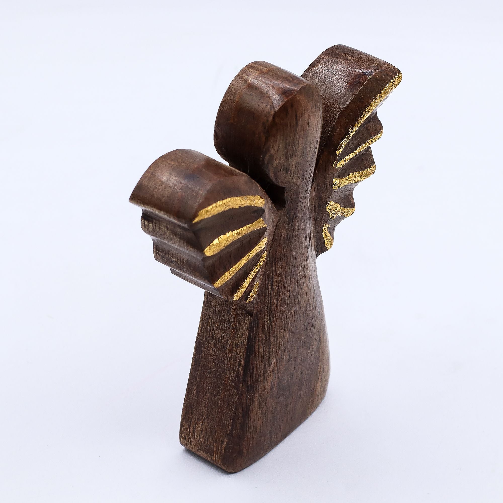 Medium Mango Wood Angel with Gold Decor for Home Display