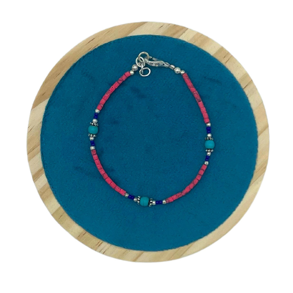 Nepalese Extra Fine Gem Bracelet with Pink Coral and Turquoise Beads