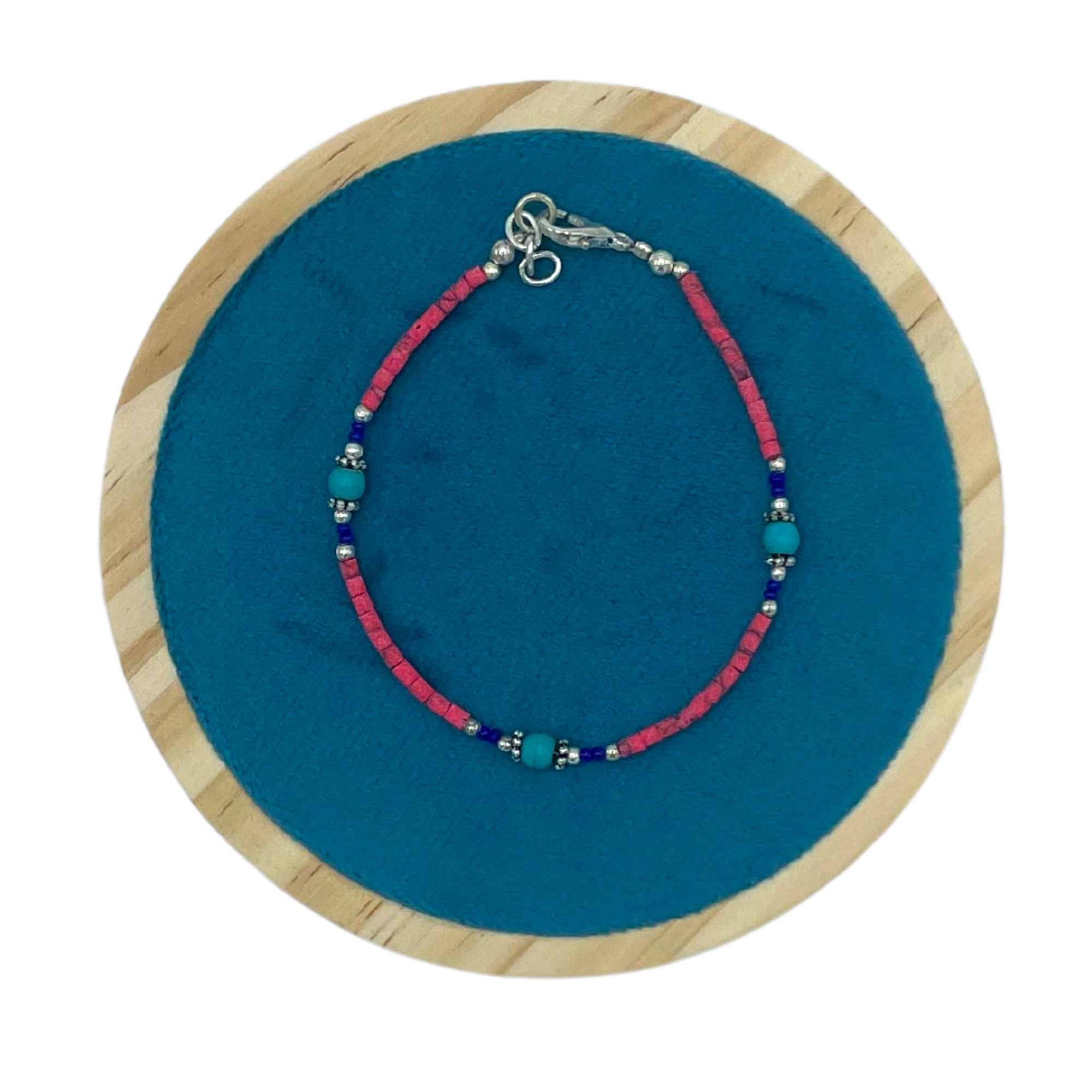 Nepalese Extra Fine Gem Bracelet with Pink Coral and Turquoise Beads