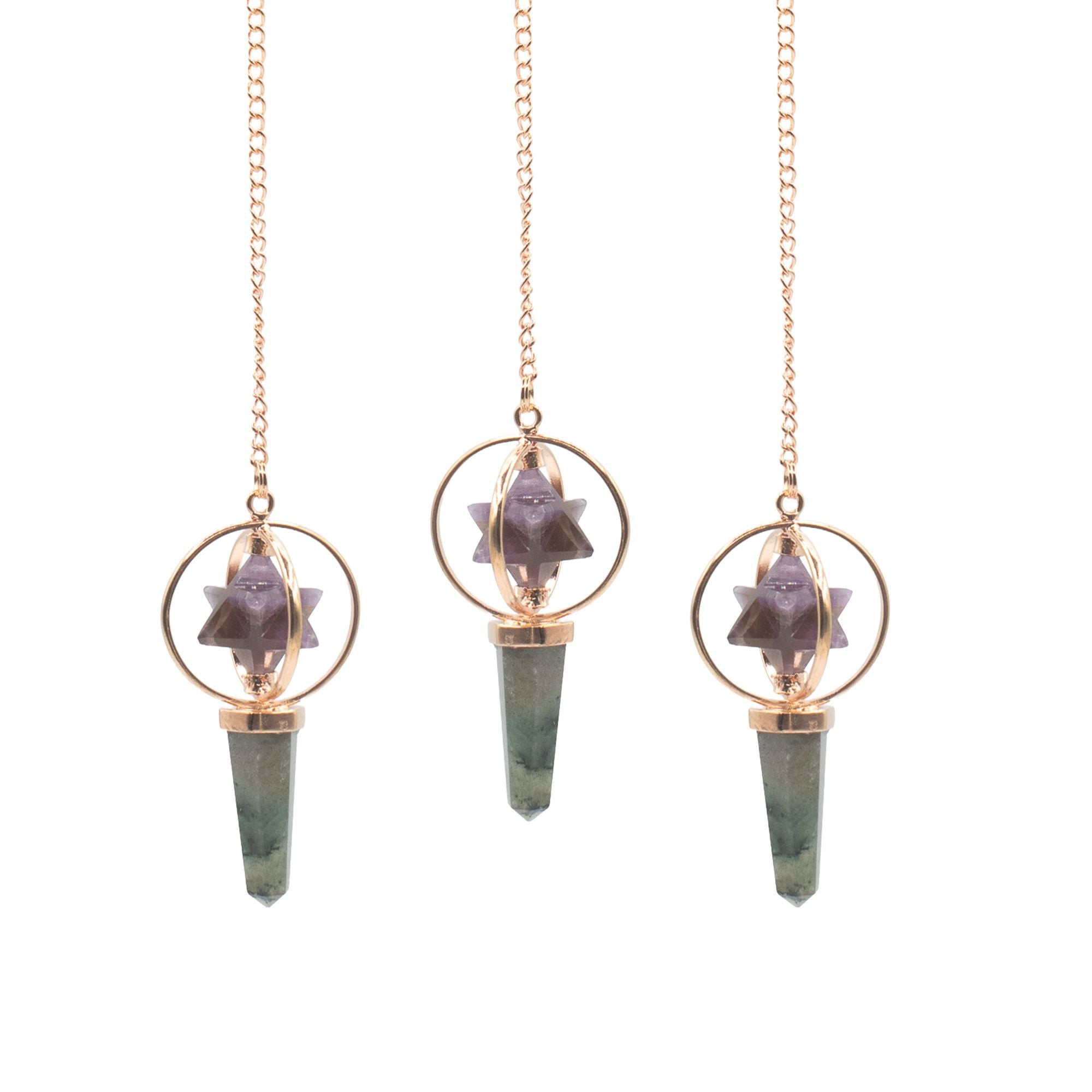 Cosmic Navigator- Two Piece Spinning Merkaba Star in Copper Pendulum -  Amethyst & Labradorite