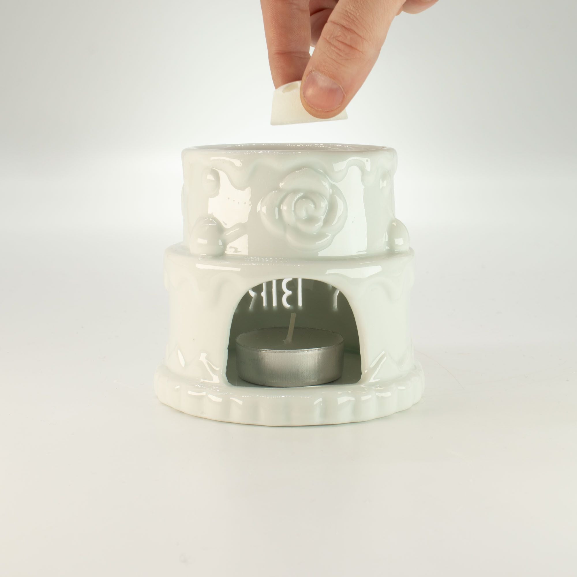 Ceramic Cake Oil Burner Happy Birthday White Decorative Piece