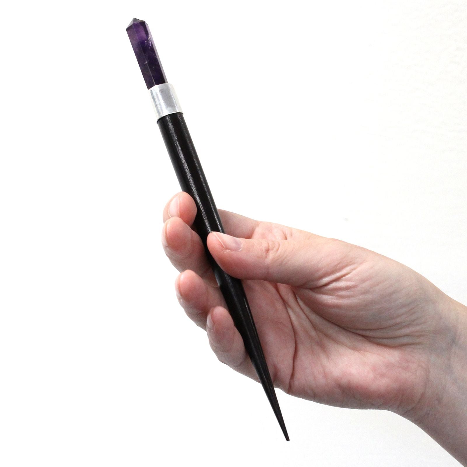 Simple Pointed Healing Wand with Rose Rock and Amethyst Crystal