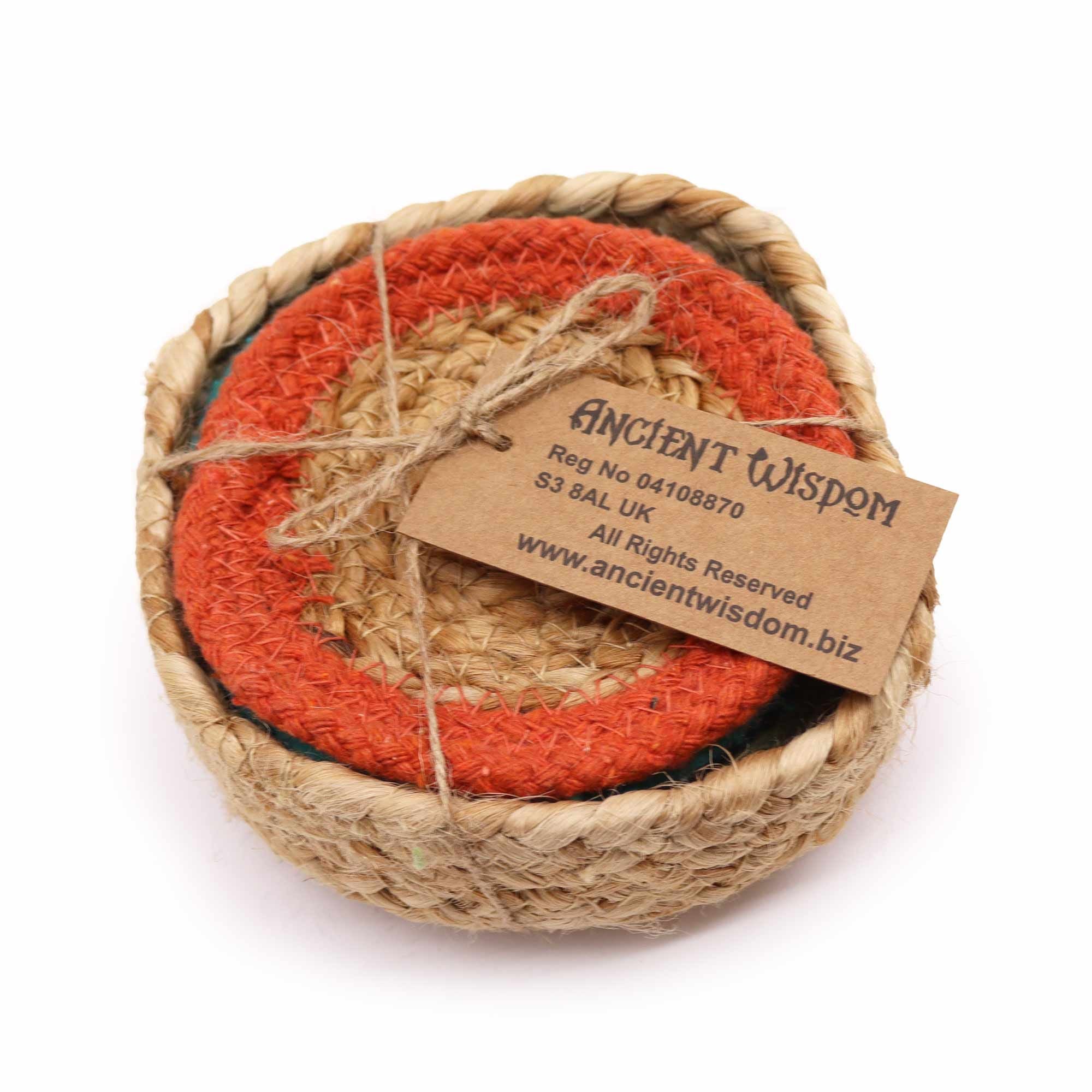 Natural Coaster Set of 6 Mixed Colours Jute and Cotton Placemats