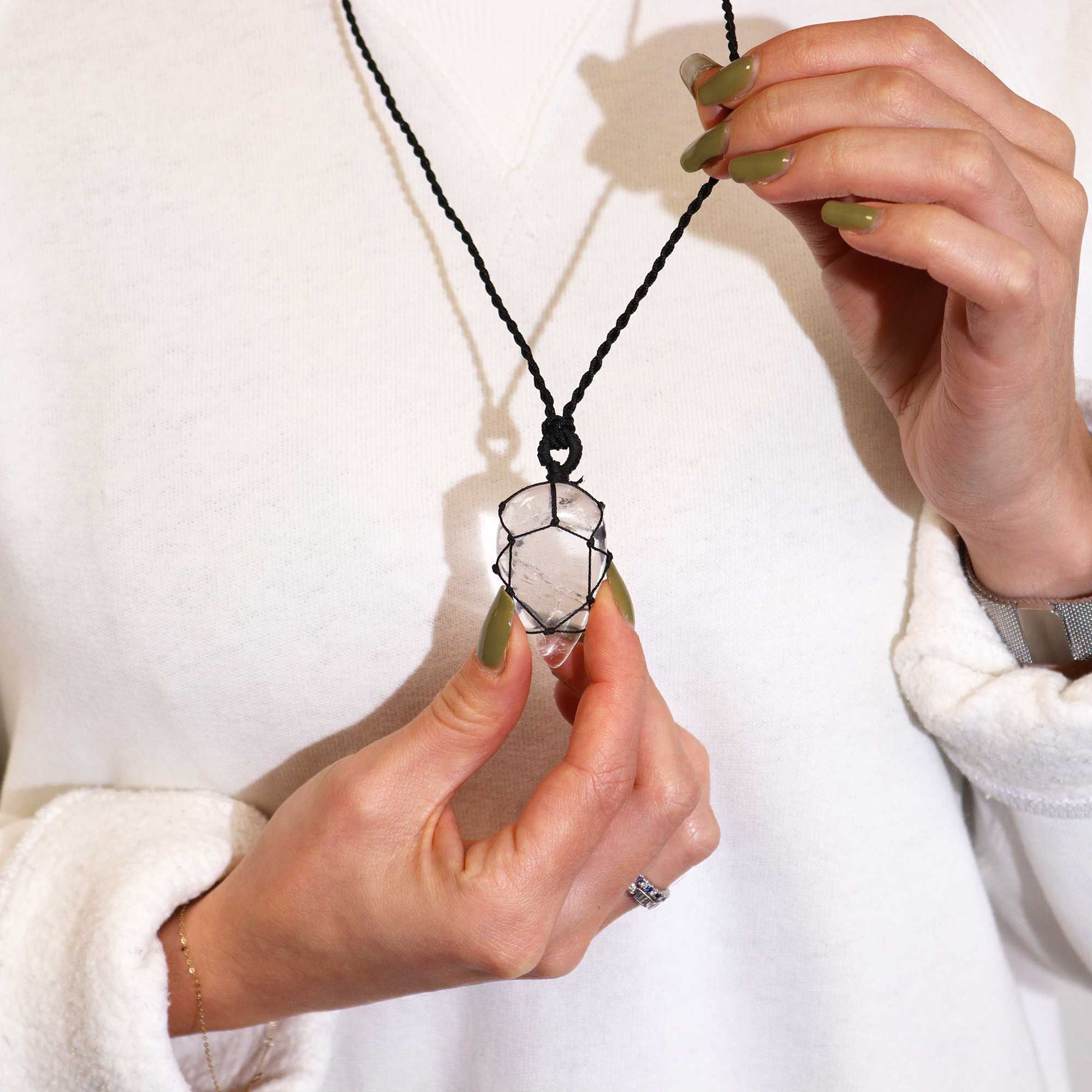 Laced Gemstone Teardrop Pendant in Rock Quartz for Elegance