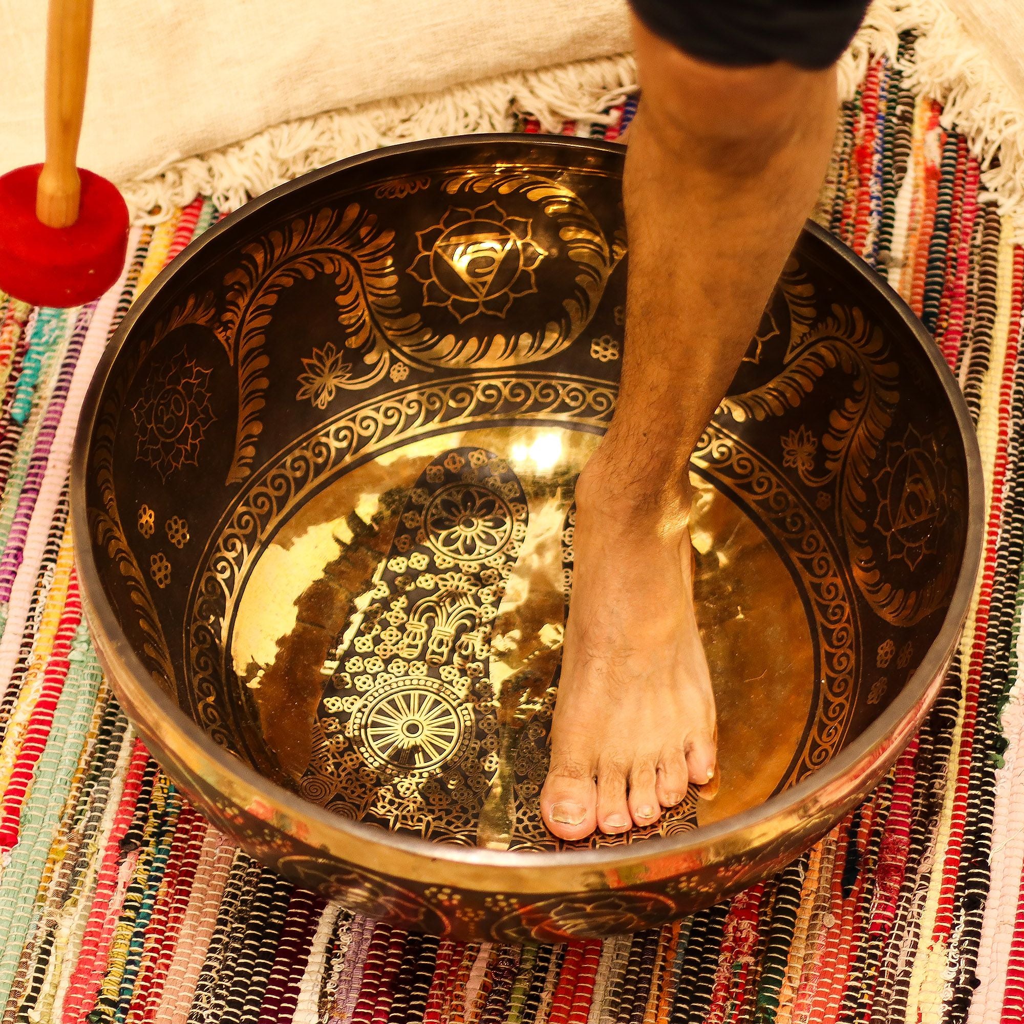 Engraved Huge Vibrational Feet Standing Bowl for Sound Therapy Use