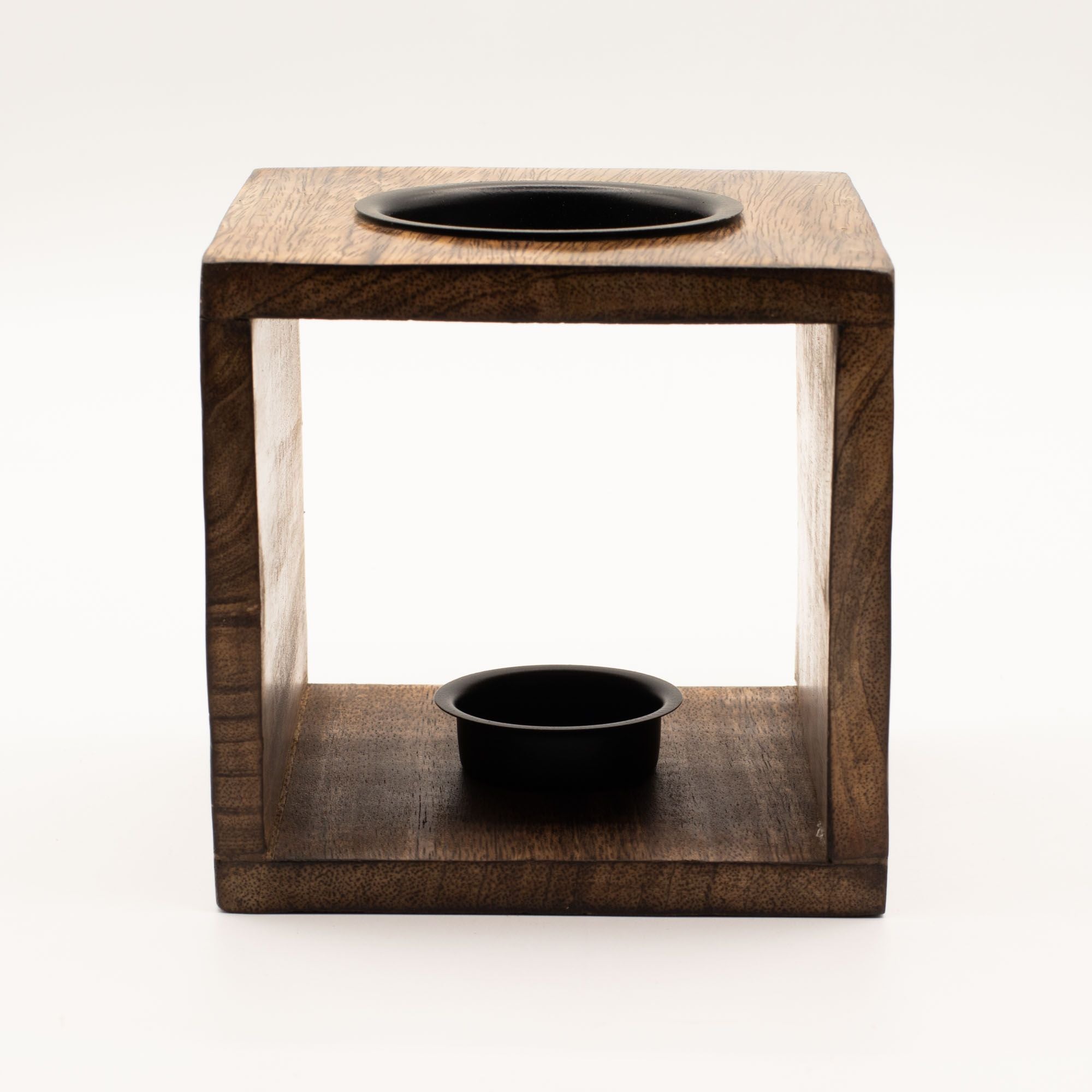 Large Square Mango Wood Oil Burner with Pentagon Design