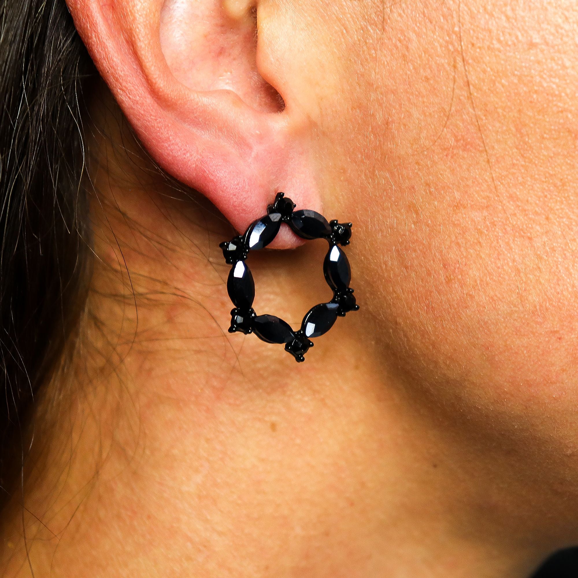 Jet Black Vintage Glass Loop Earrings for Sophisticated Style