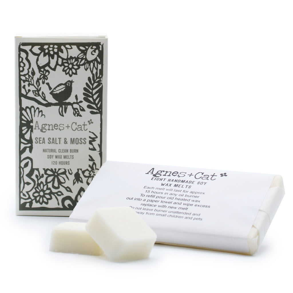 Agnes + Cat Box of 8 Soy Wax Melts with Seasalt and Moss Scent