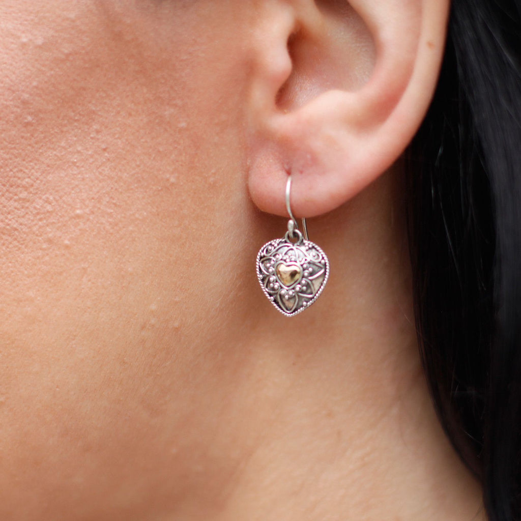 Silver and Gold Mandala Hearts Earrings for Unique Style Statement