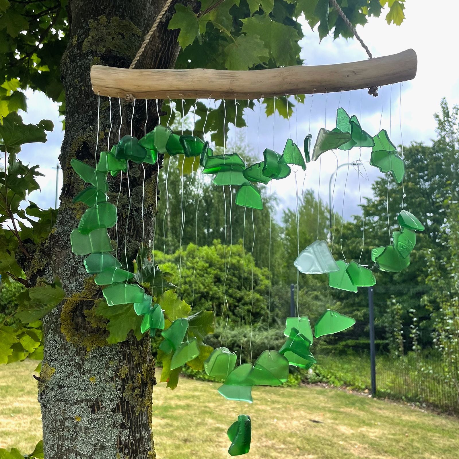 Love Chime Green Recycled Glass Wind Chimes for Outdoor Decor