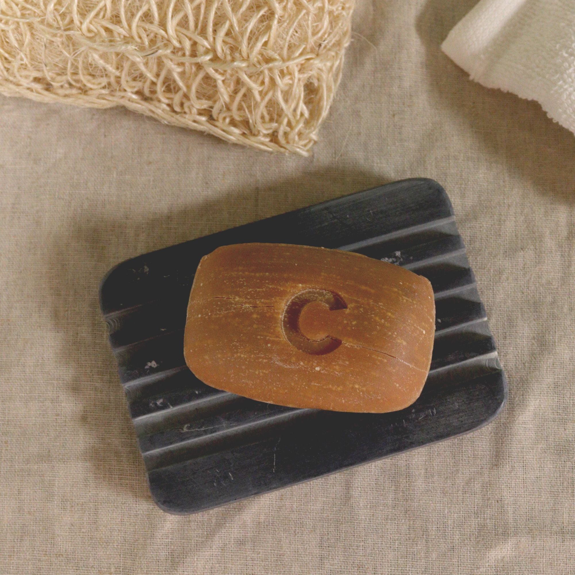 Grey Soapstone Soap Dish with Heavy Ridges for Practical Use