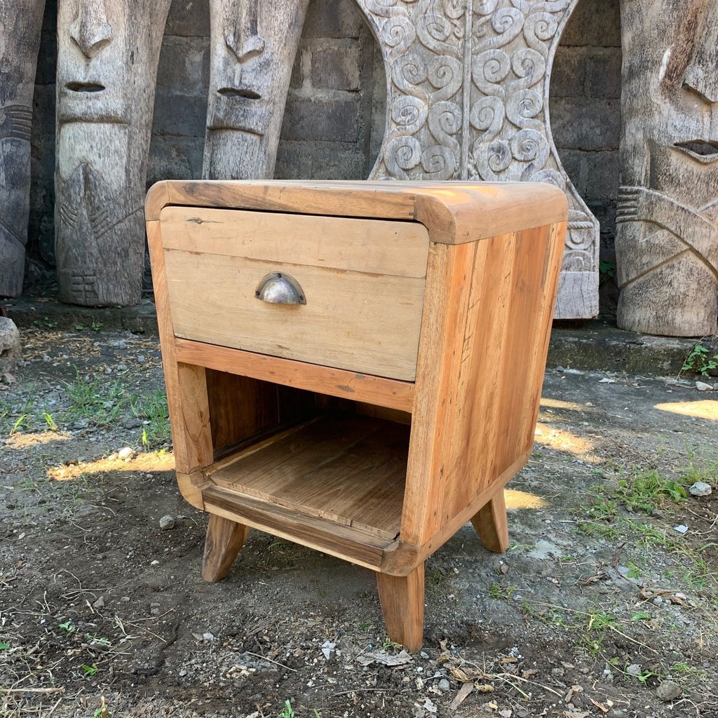 Round One Drawer Bedside Table in Recycled Wood for Stylish Storage