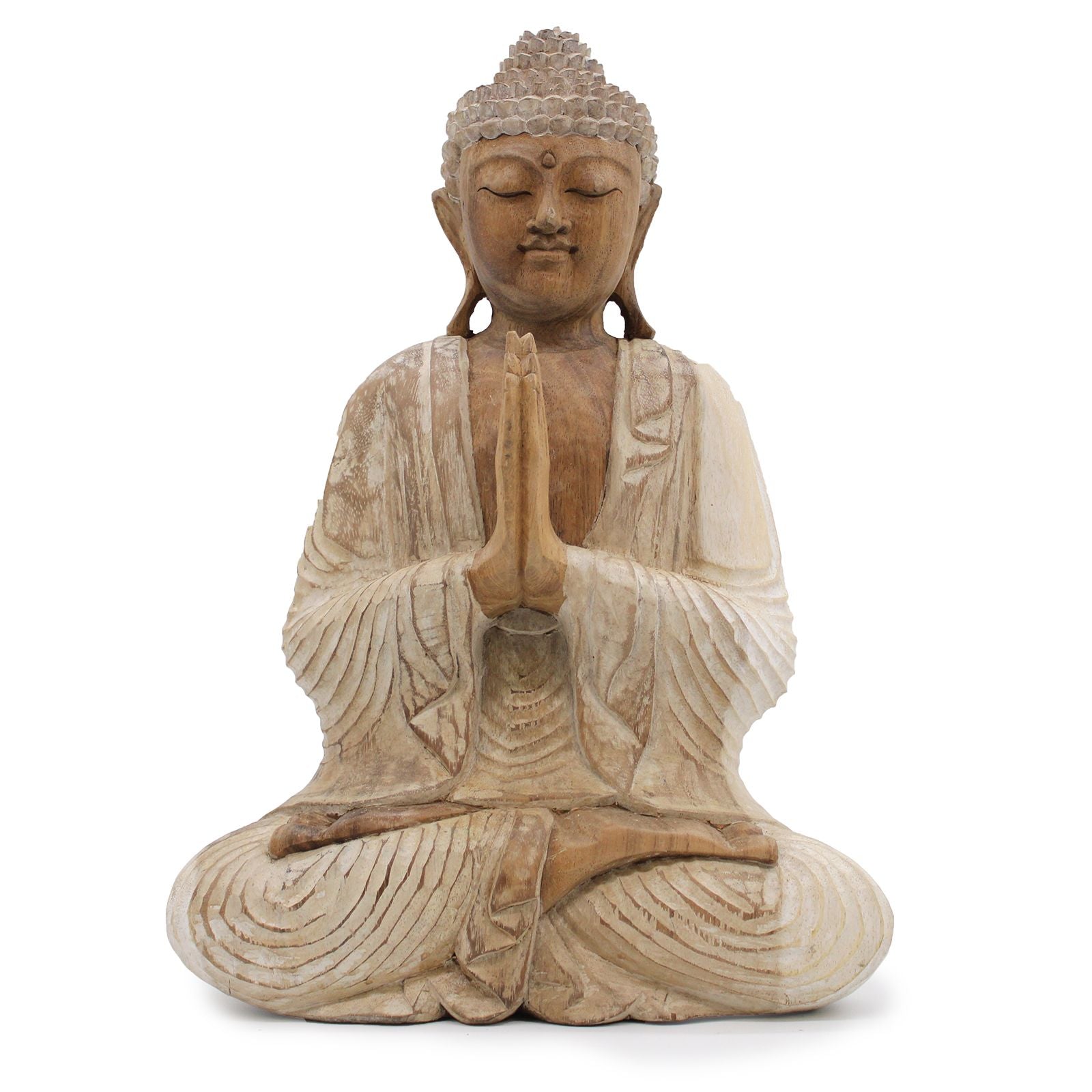 Buddha Statue Whitewash 40cm Welcome Hand Carved Design
