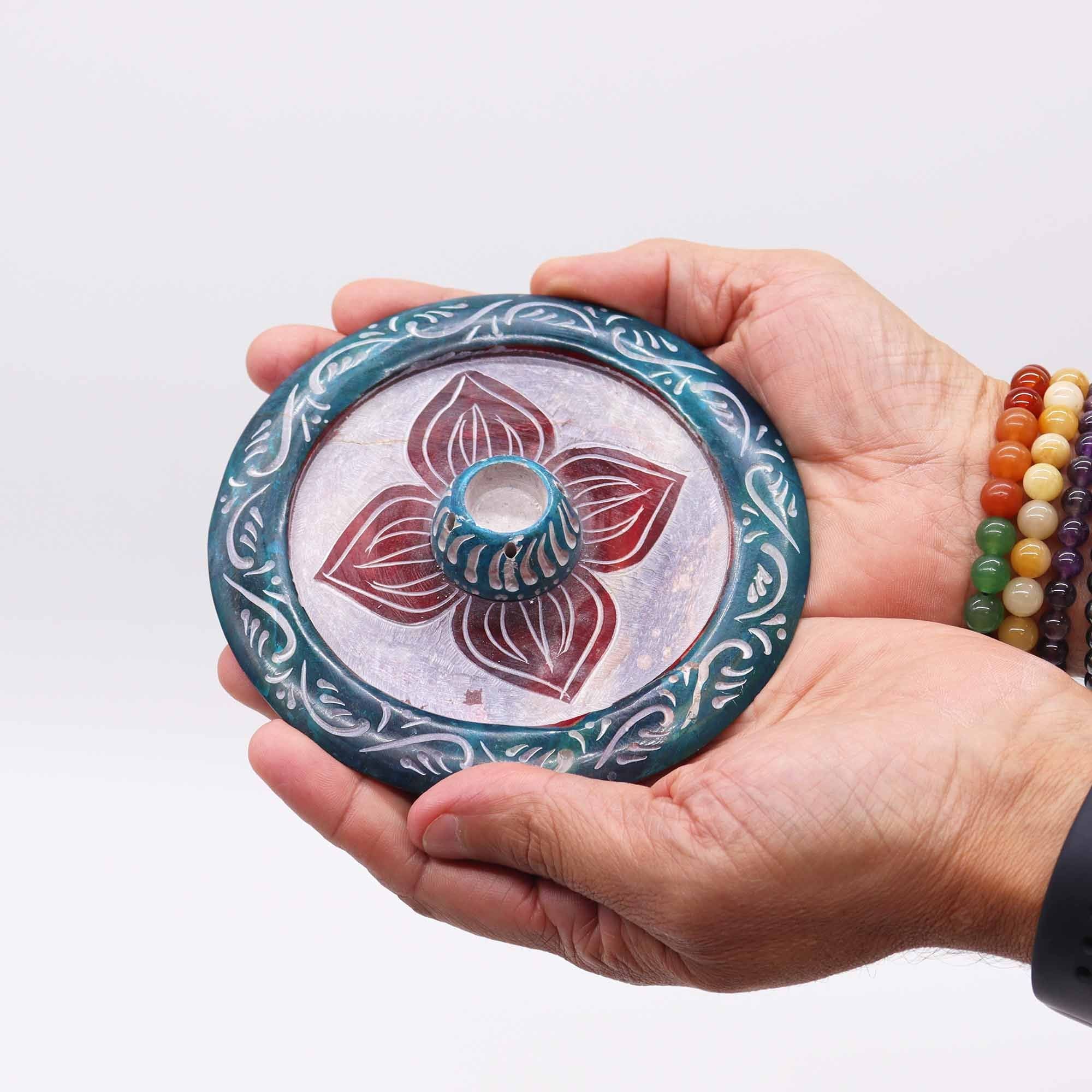 Soapstone Disc Incense Holder with Four Petal Design for Aromas