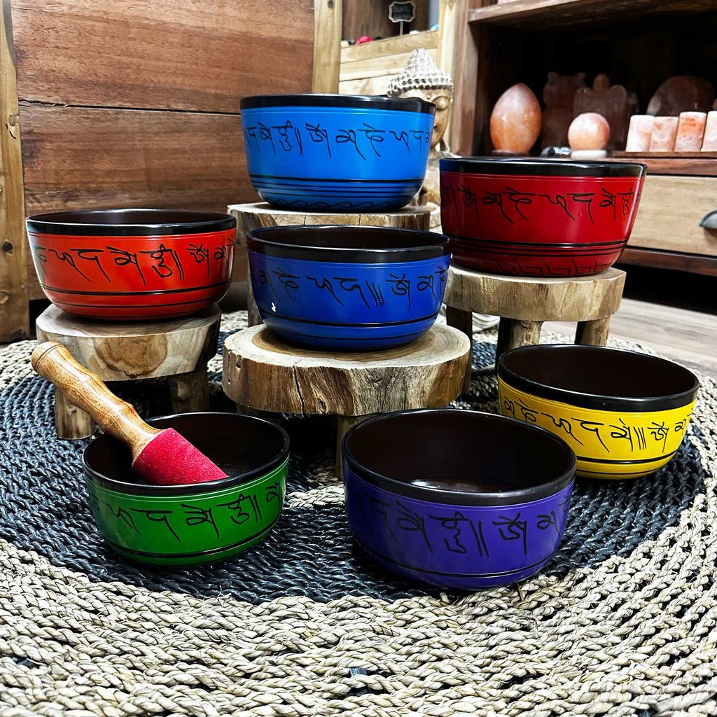 Small Chakra Set of Seven Singing Bowls for Home Decor Display
