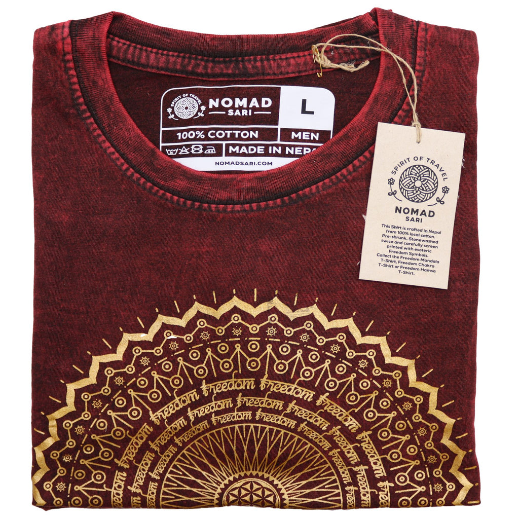Nomad Sari Stonewashed Cotton T Shirt with Mandala Design Maroon
