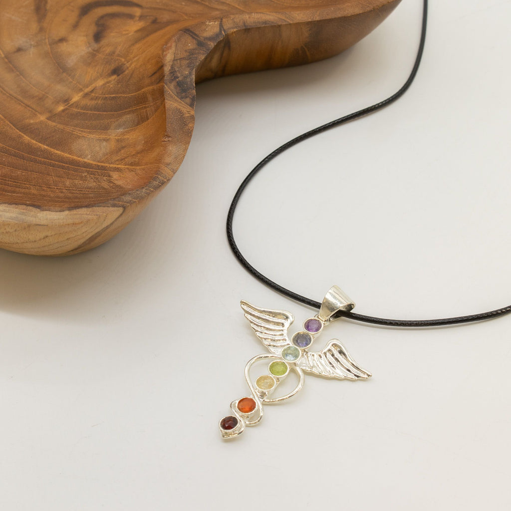 Indian Devotional Pendant with Silver Plated Angel Chakra Design