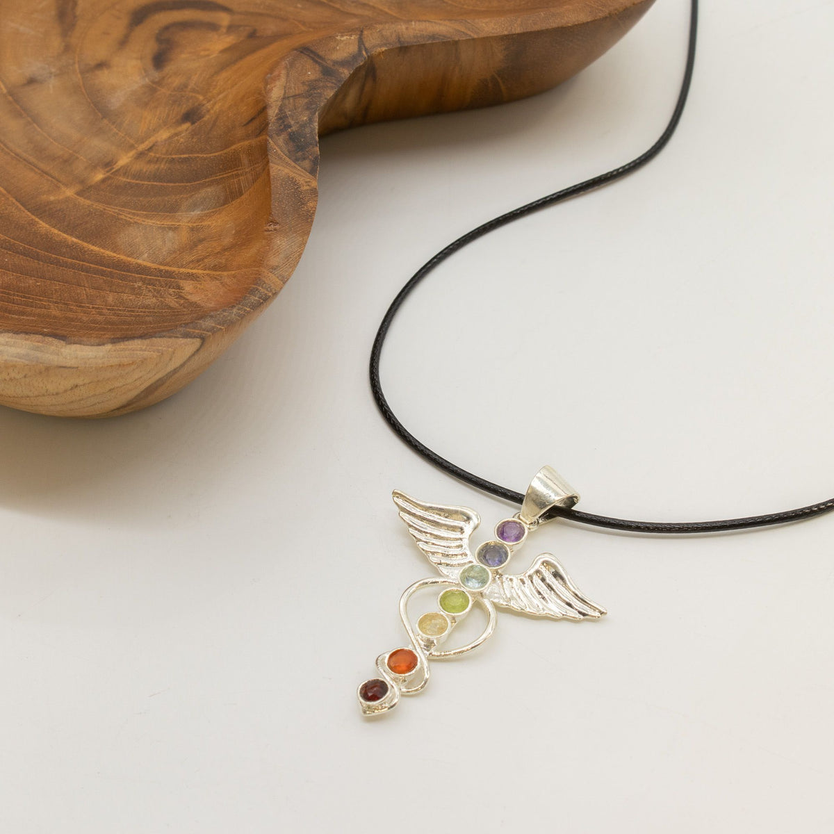 Indian Devotional Pendant - Silver Plated (45cm Cord)- Angel Chakra