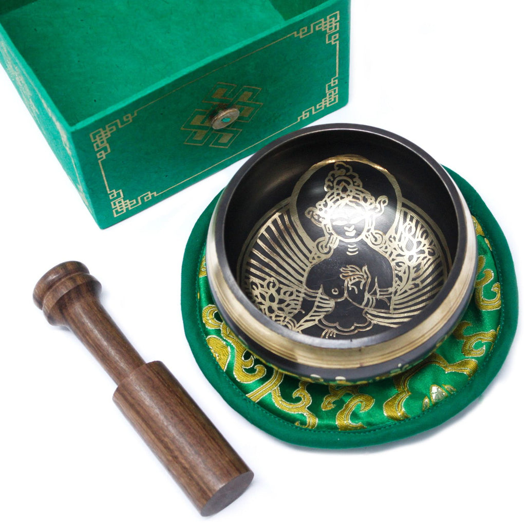 Green Tara Singing Bowl Set 10cm with Wooden Stick for Meditation