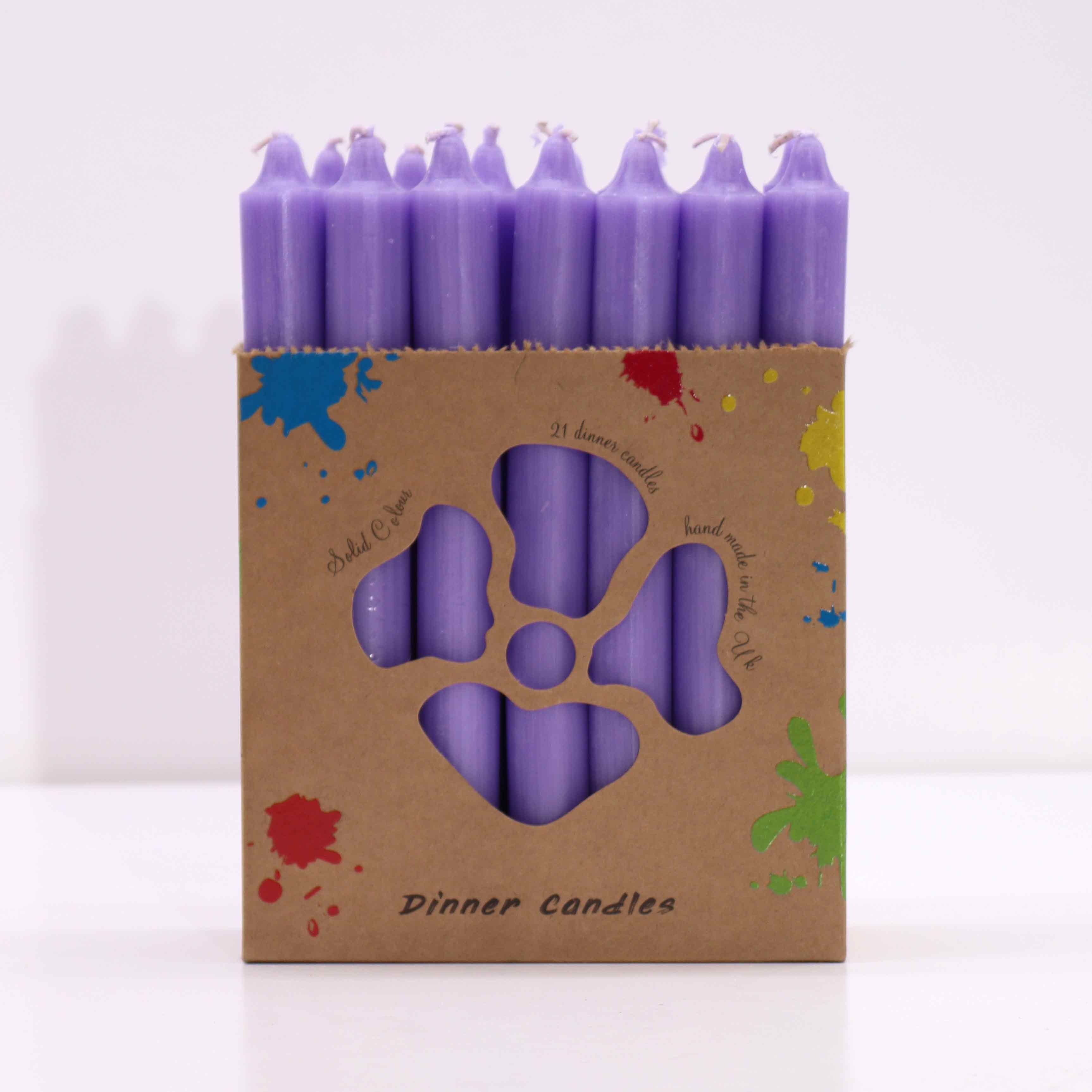 Solid Colour Dinner Candle Set of 21 in Rustic Lilac for Dining