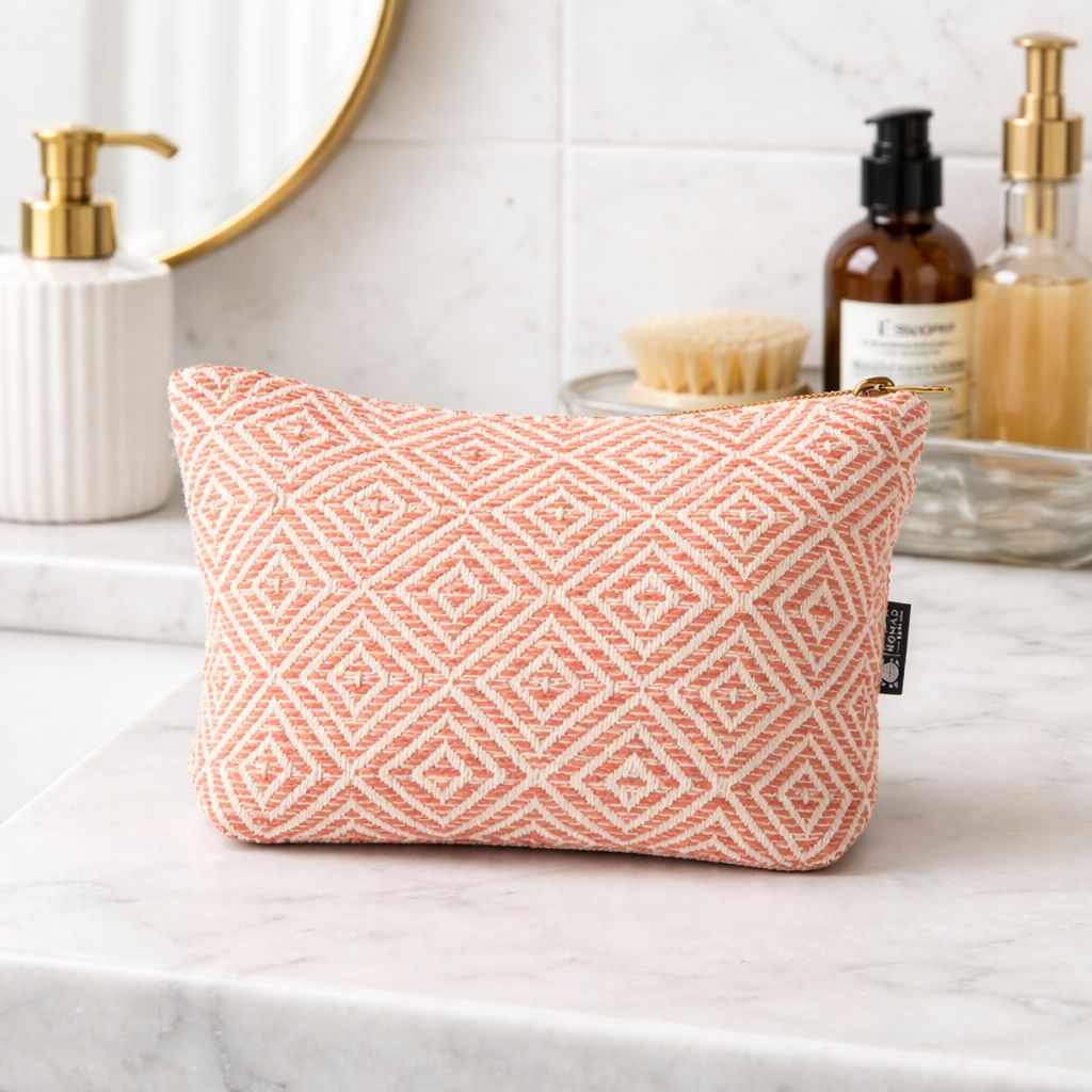 Nomad Sari Indian Jacquard Toiletry Bag with Coral Maze Design