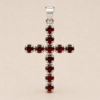 Indian Devotional Pendant - Silver Plated (45cm Chain)- Garnet Crucifix