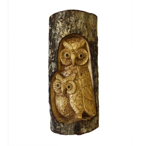 Owl Family Tree Trunk Carving for Indoor and Outdoor Decor
