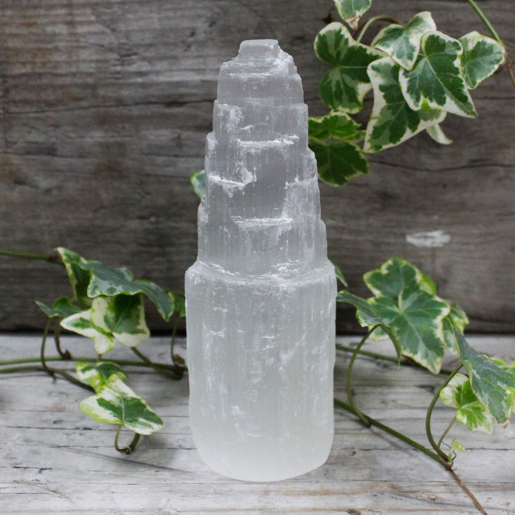 Natural Selenite Tower Unique 15 cm Crystal Display Piece