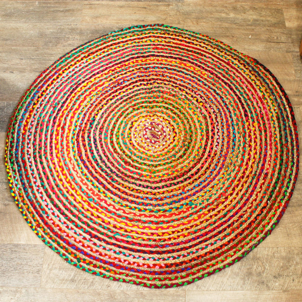 Round Jute and Recycled Cotton Rug 150 cm for Stylish Living Areas