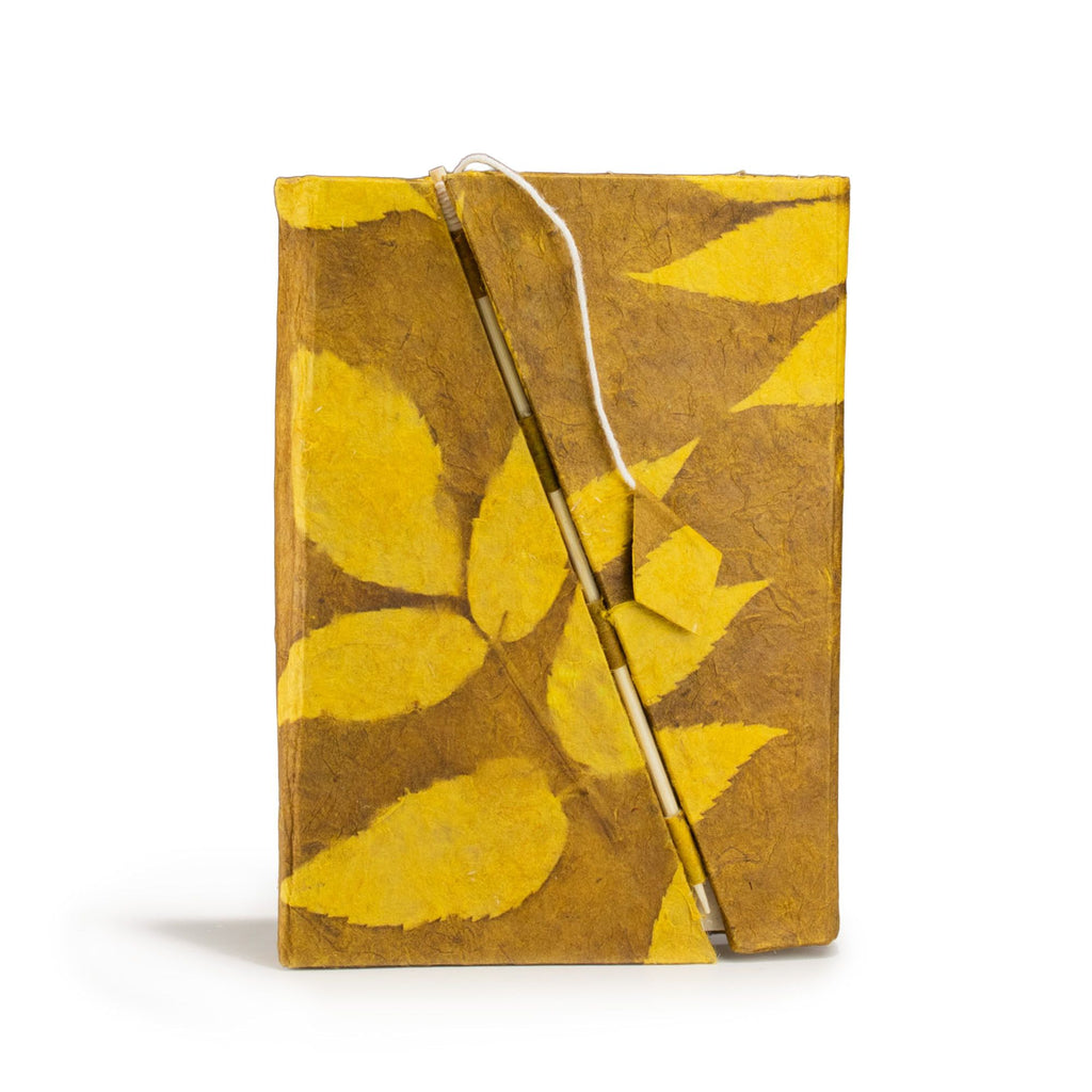 Lokta Bold Floral Bamboo Lock Notebook in Mustard Brown Design