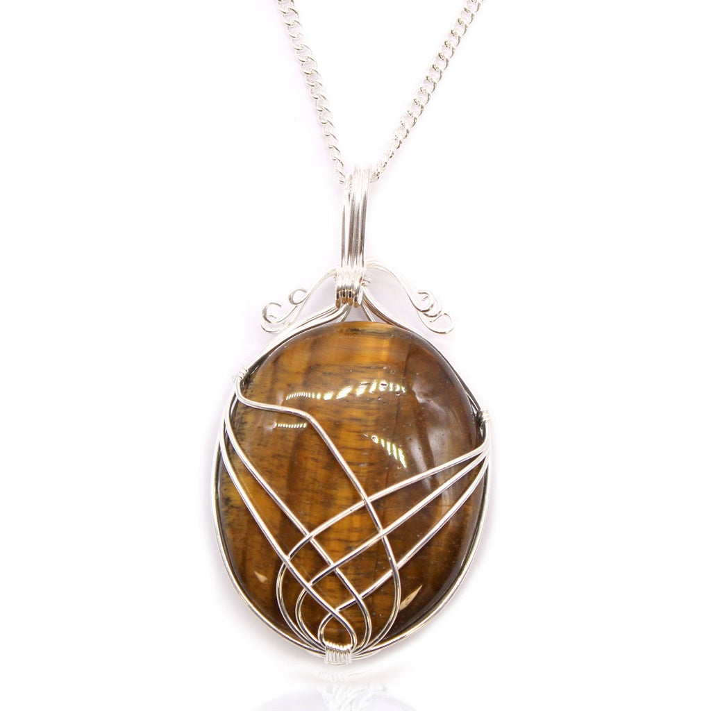 Swirl Wrapped Gemstone Necklace with Tiger Eye Design