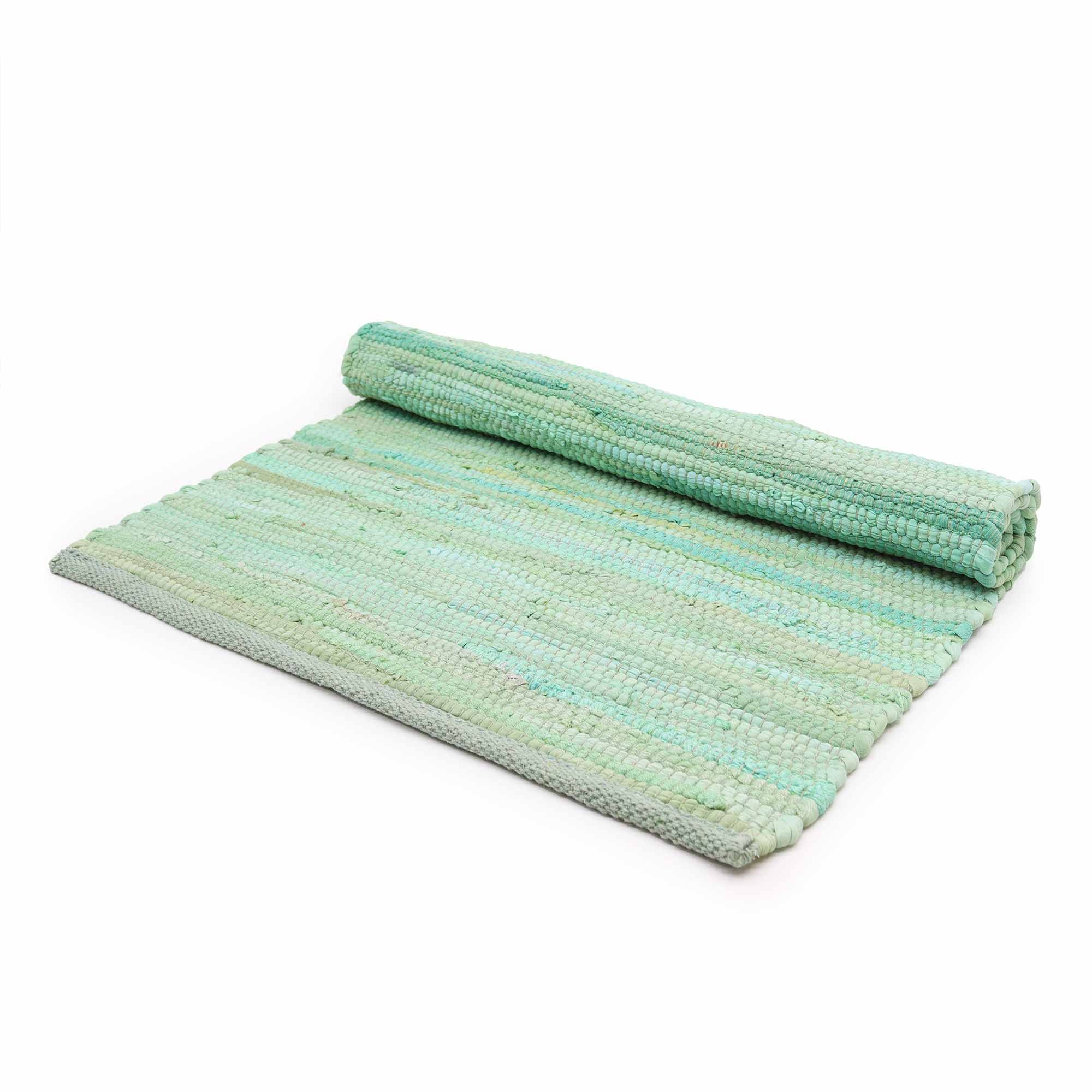 Medium Indian Handloom Cotton Rug in Aqua for Home Decor