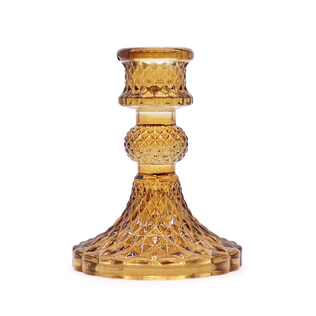 Vintage Dinner Candle Holder in Antique Amber Glass Design