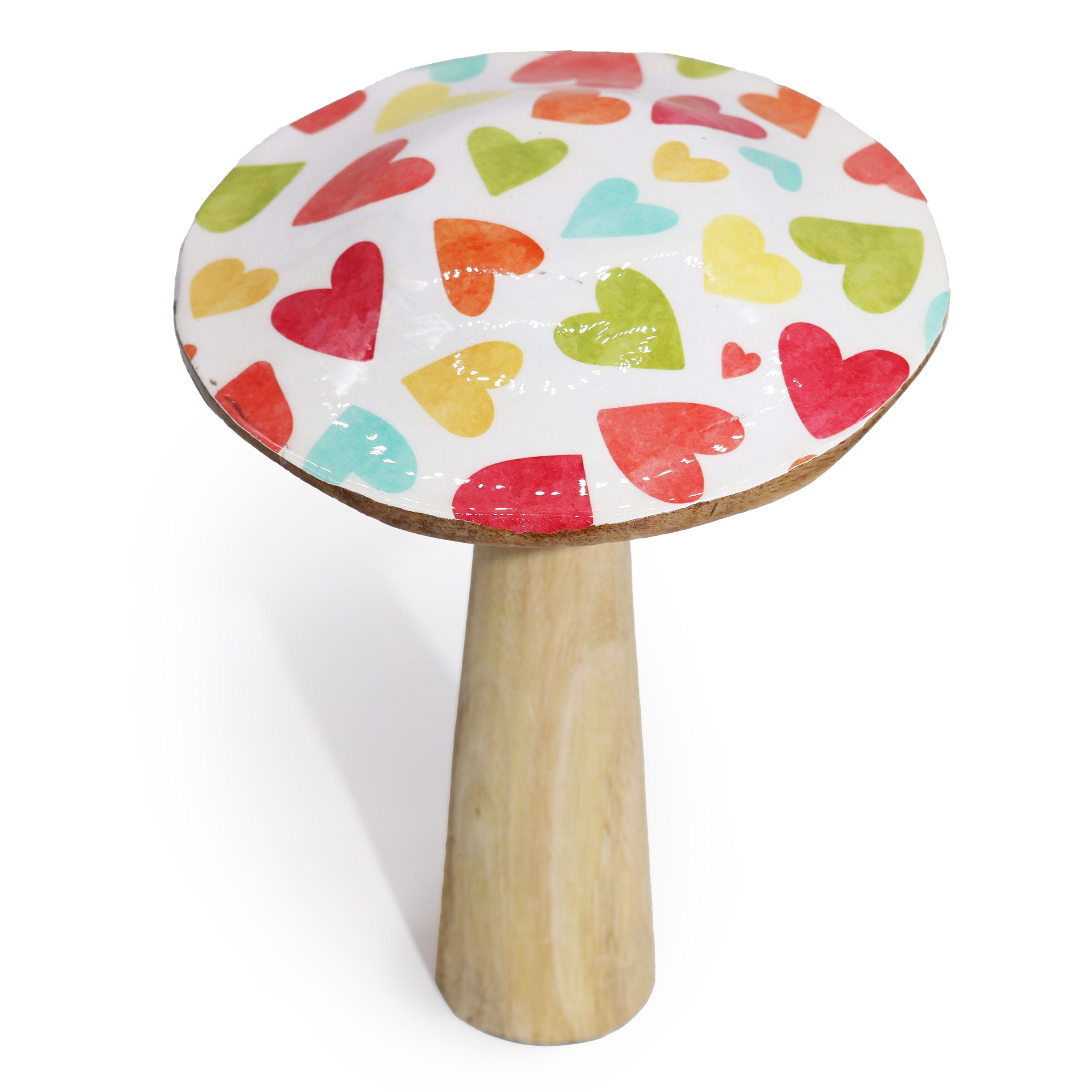 Large Enamelled Mushroom Ornament 20cm with Pastel Hearts Design