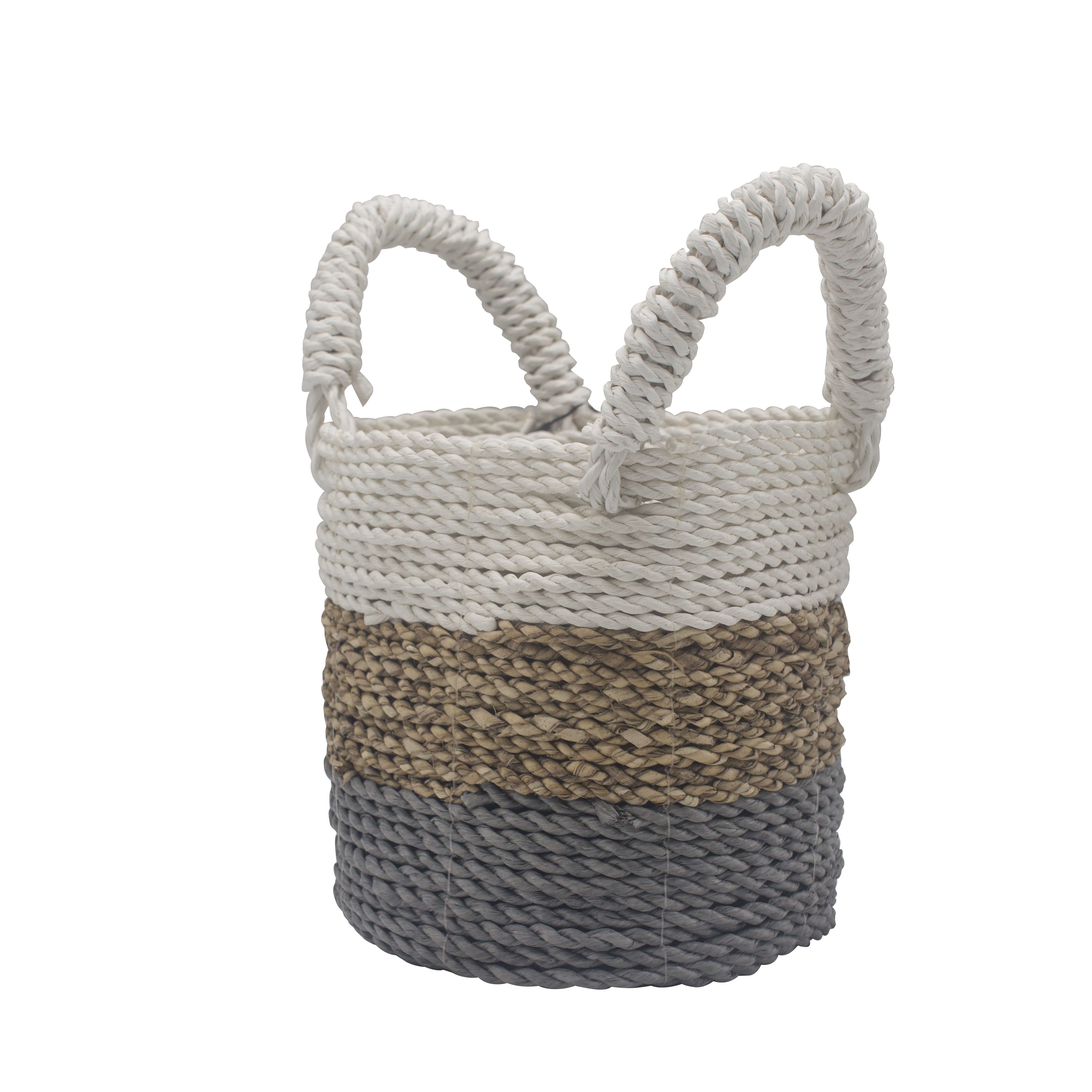 Seagrass Basket Set in Grey Natural and White for Stylish Storage