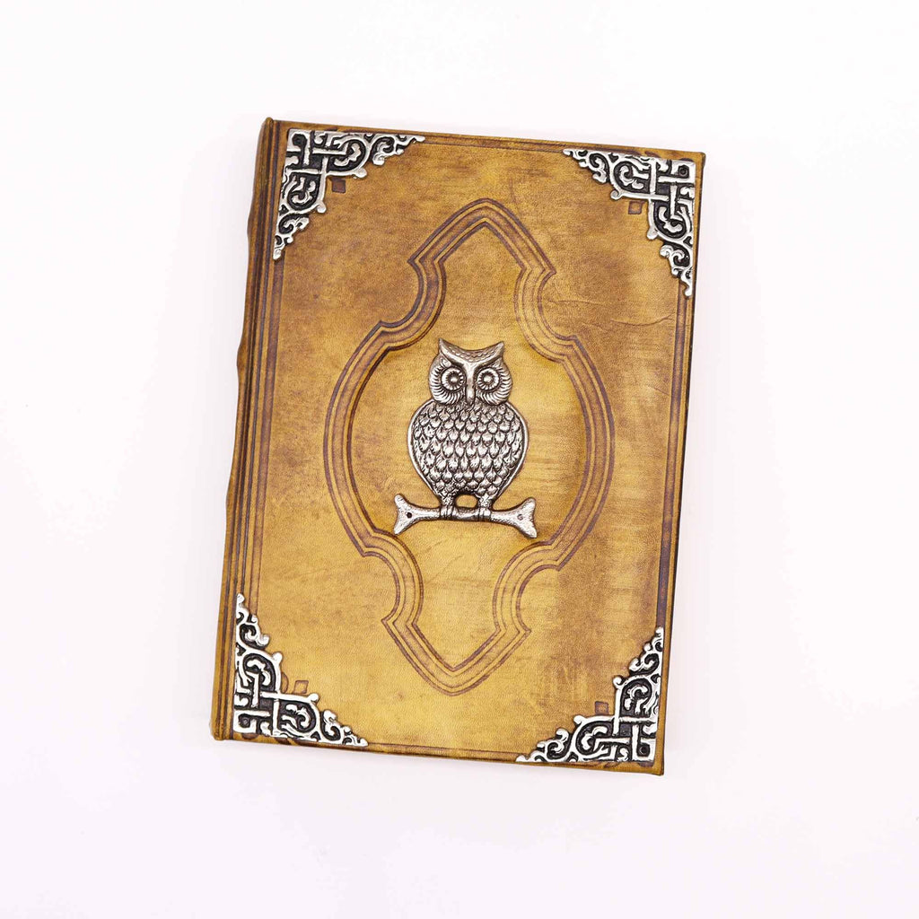 Hefty Coffee Tan Book with Zinc Owl Decor and 200 Pages